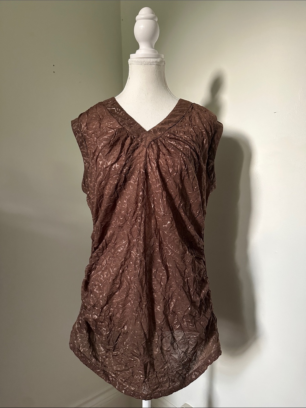 BIANCA NYGARD Brown Y2K Textured Cinch Boho Summer Lightweight Vneck Top Sz 12